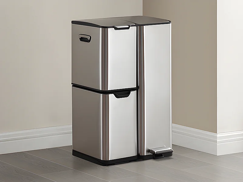 Poubelle de tri à pédale en inox - 3 bacs - 60L - DUMEO