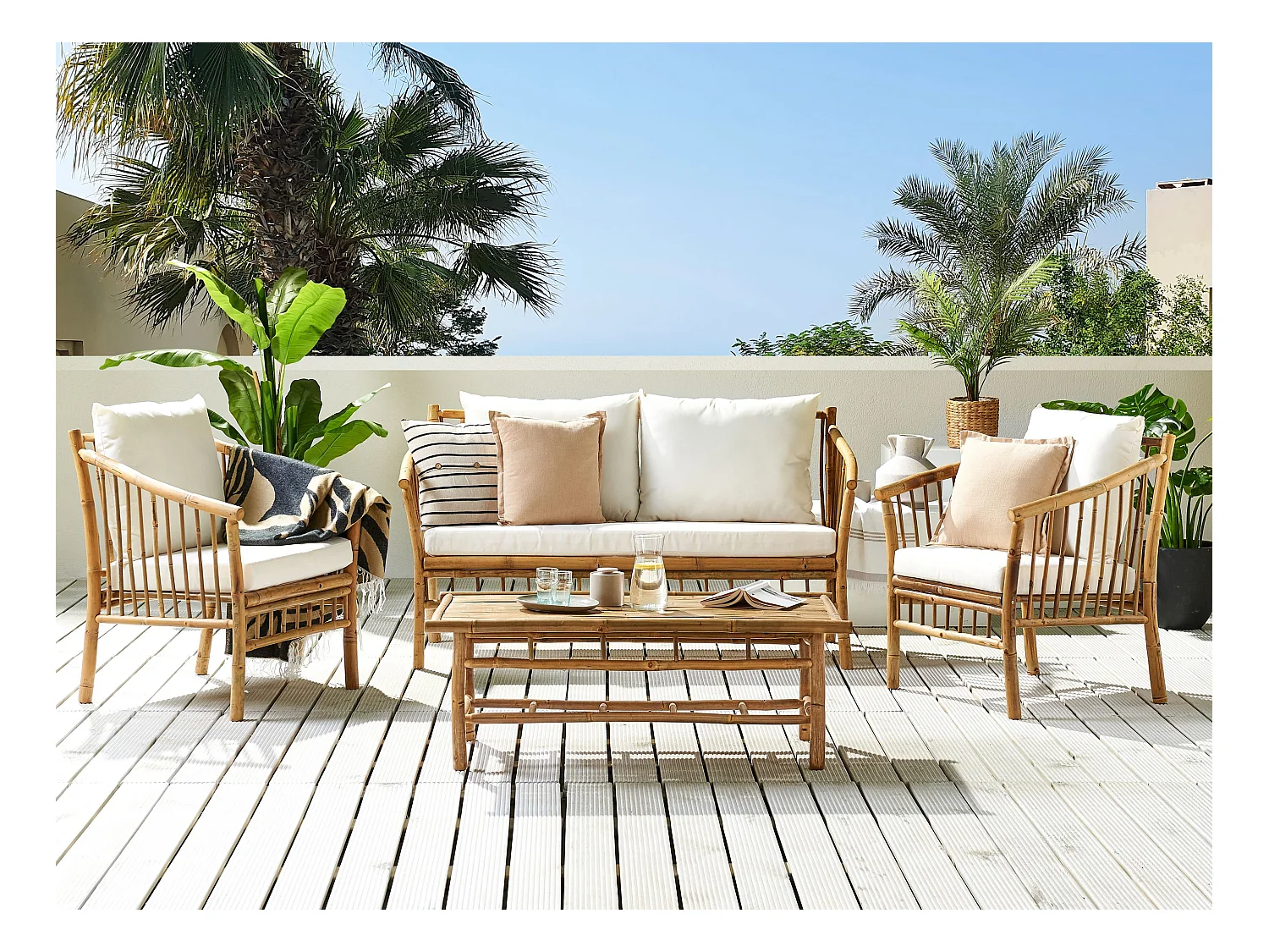 Zestaw ogrodowy ze stolikiem dla 4 osób MAGGIORE Drewno bambusowe Jasnobrązowy