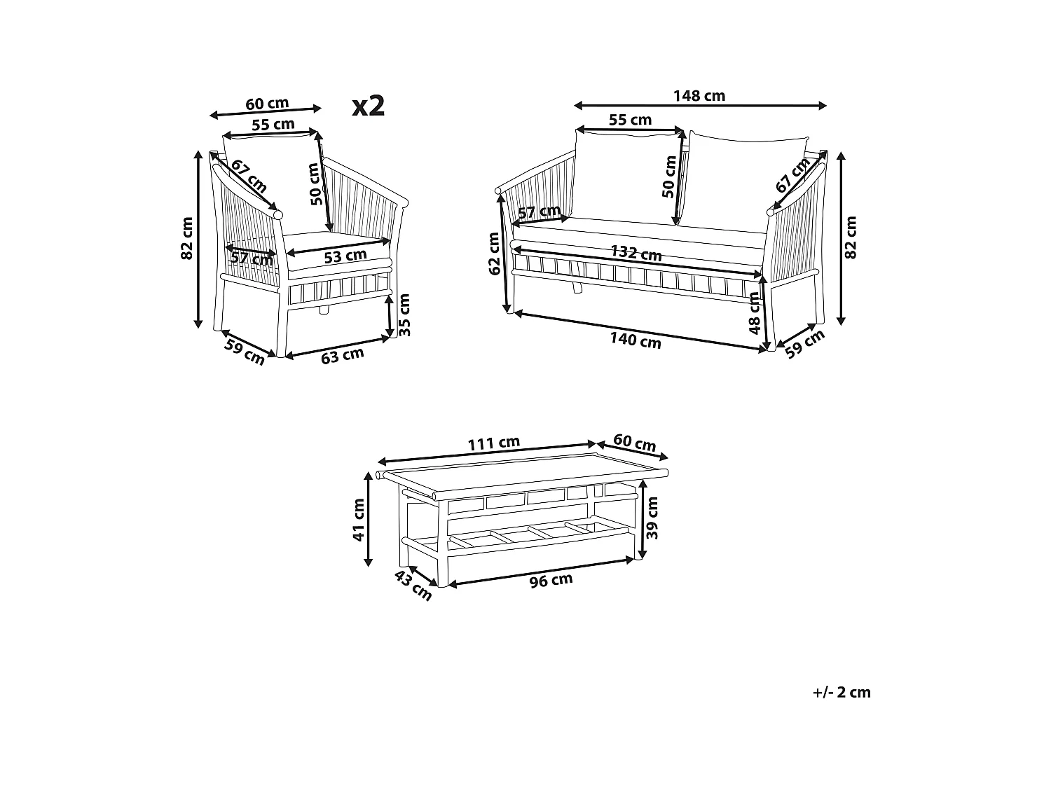 Zestaw ogrodowy ze stolikiem dla 4 osób MAGGIORE Drewno bambusowe Jasnobrązowy