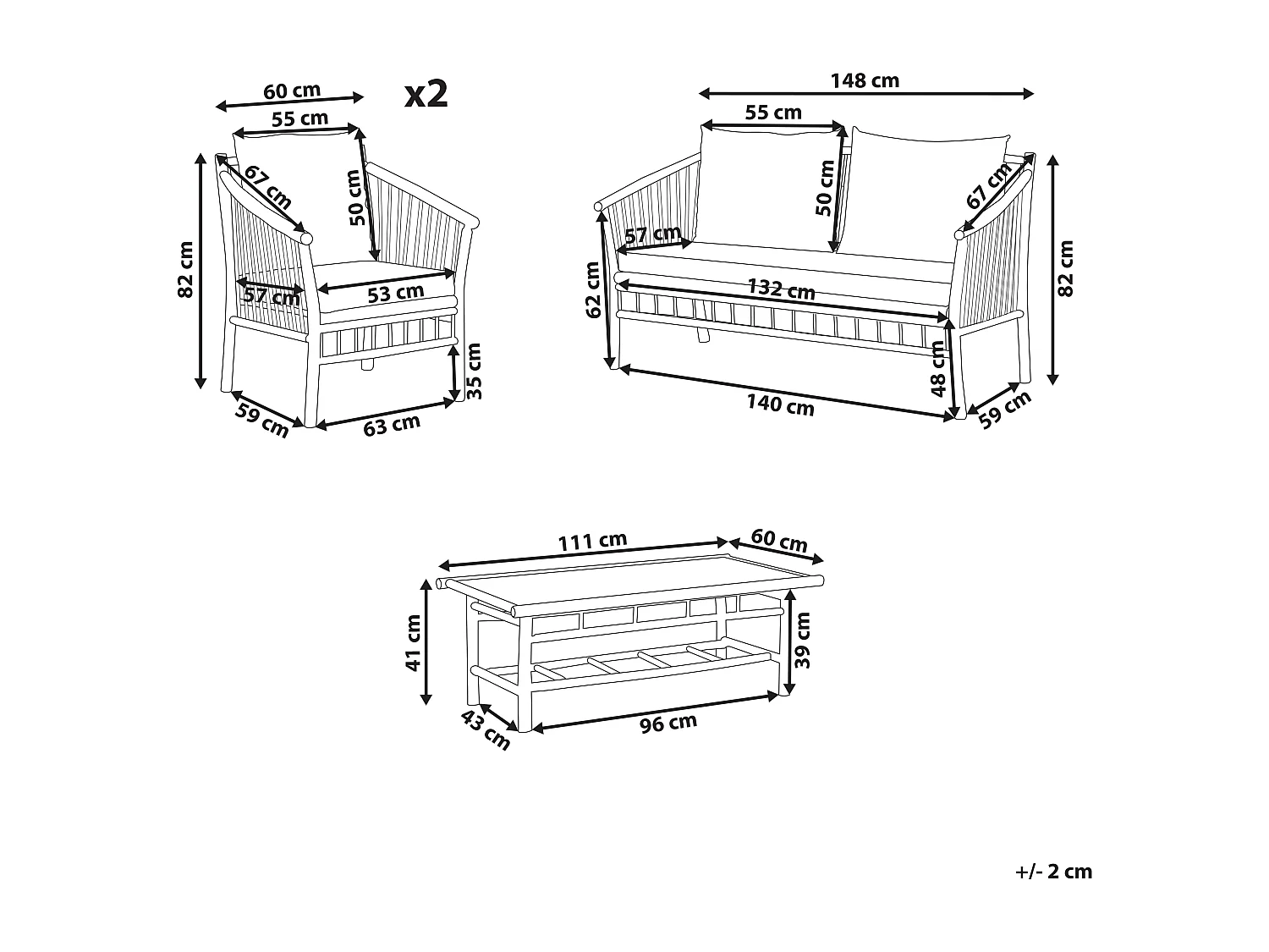 Ensemble de salon de jardin avec table 4 places MAGGIORE Bambou Marron clair