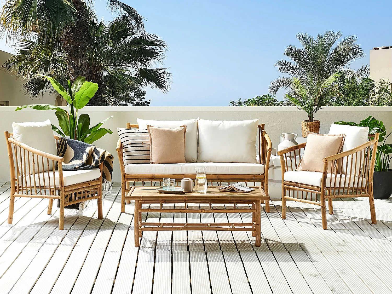 Set da giardino con tavolo 4 posti MAGGIORE Legno di bambù Marrone chiaro