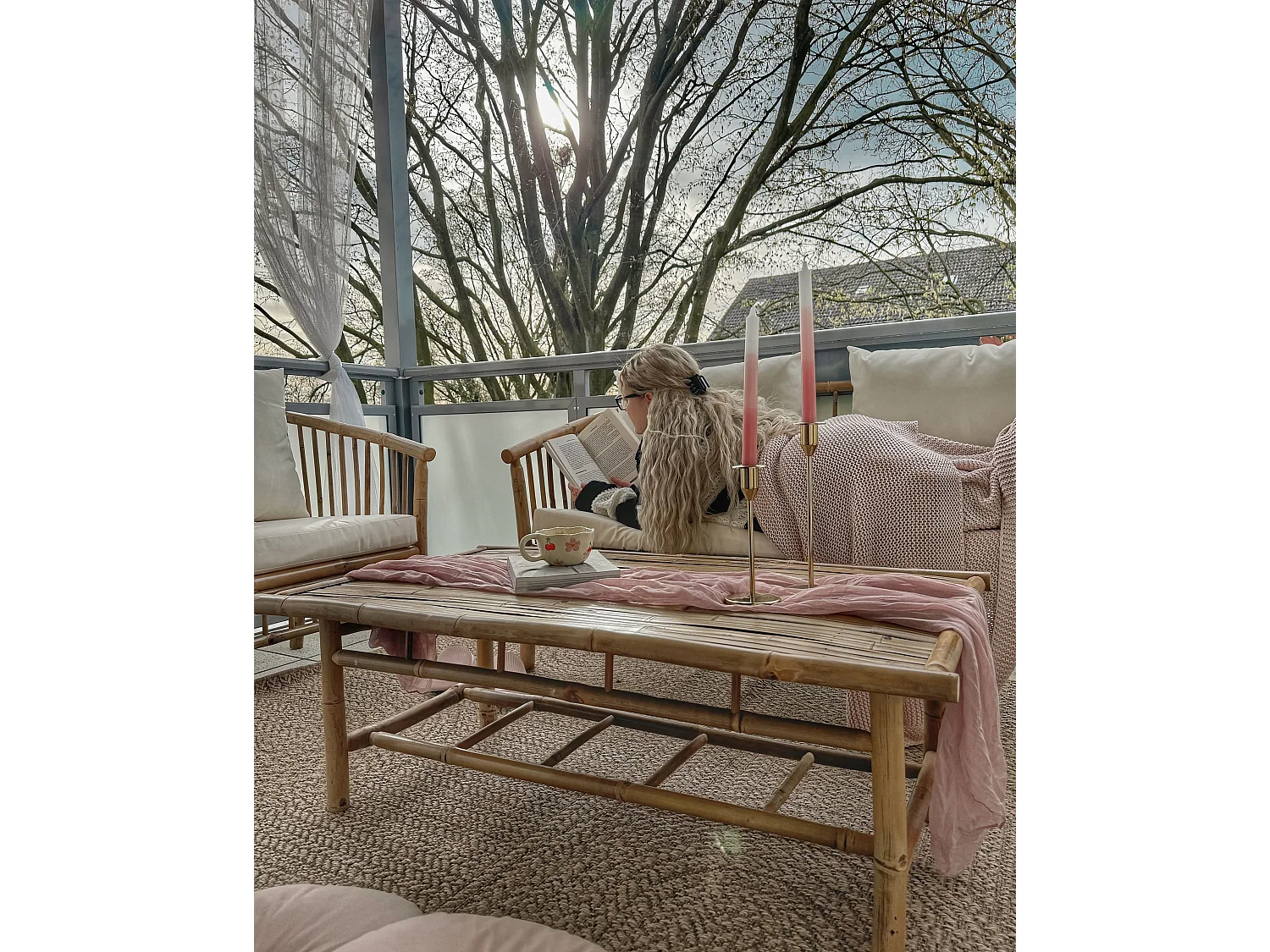 Ensemble de salon de jardin avec table 4 places MAGGIORE Bambou Marron clair