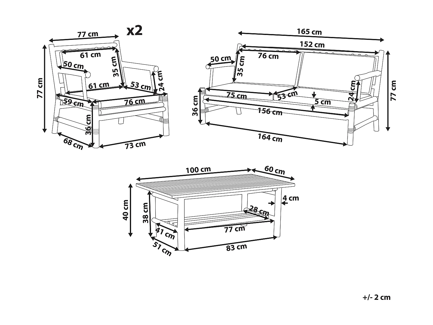 Zestaw ogrodowy ze stolikiem dla 4 osób RICCIONE Drewno bambusowe Jasnobrązowy
