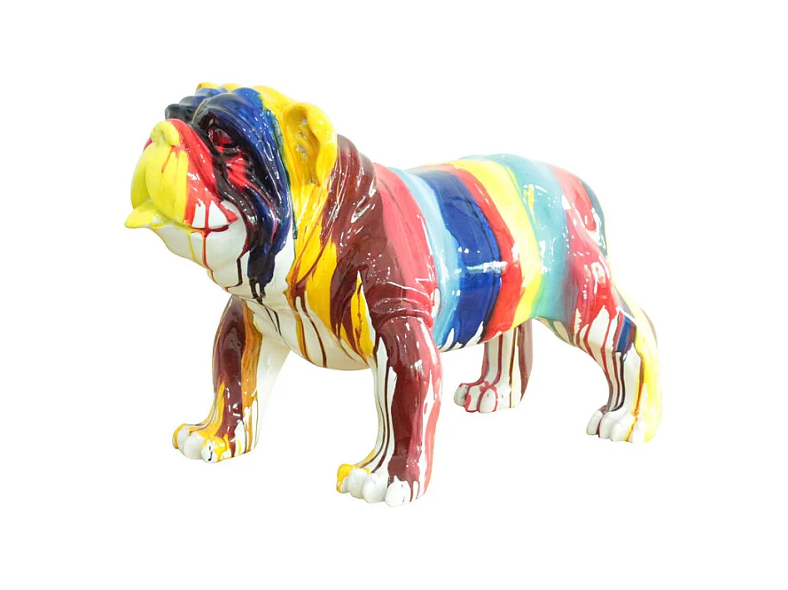 Statue chien avec coulures multicolores H38 cm - BULLDOG DRIPS 01