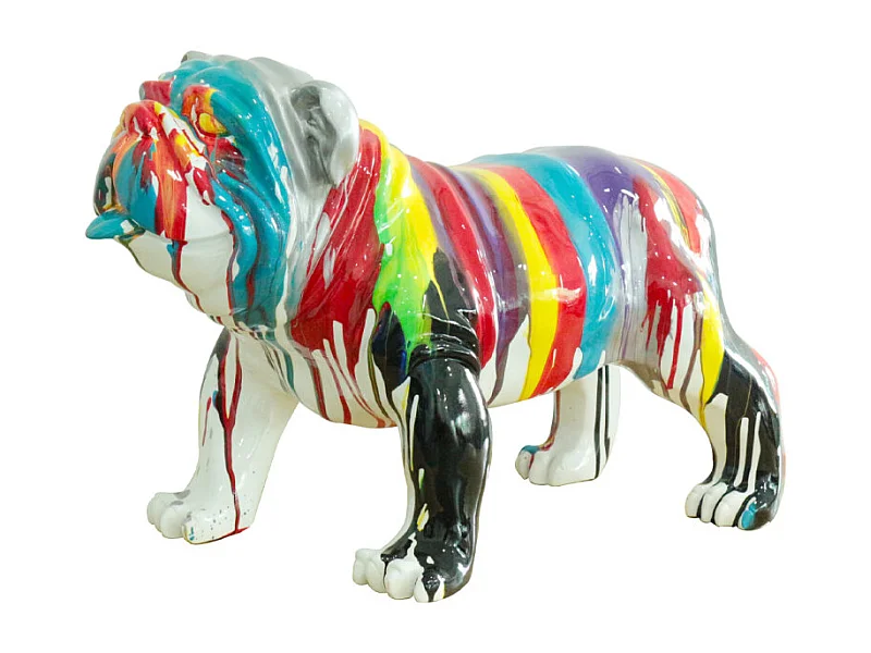 Statue chien avec coulures multicolores H38 cm - BULLDOG DRIPS 02