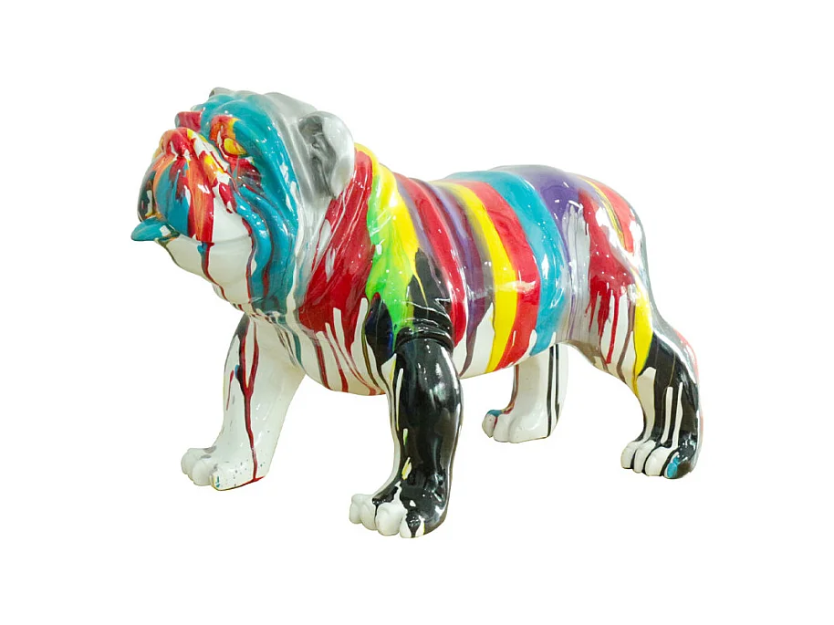 Statue chien avec coulures multicolores H38 cm - BULLDOG DRIPS 02