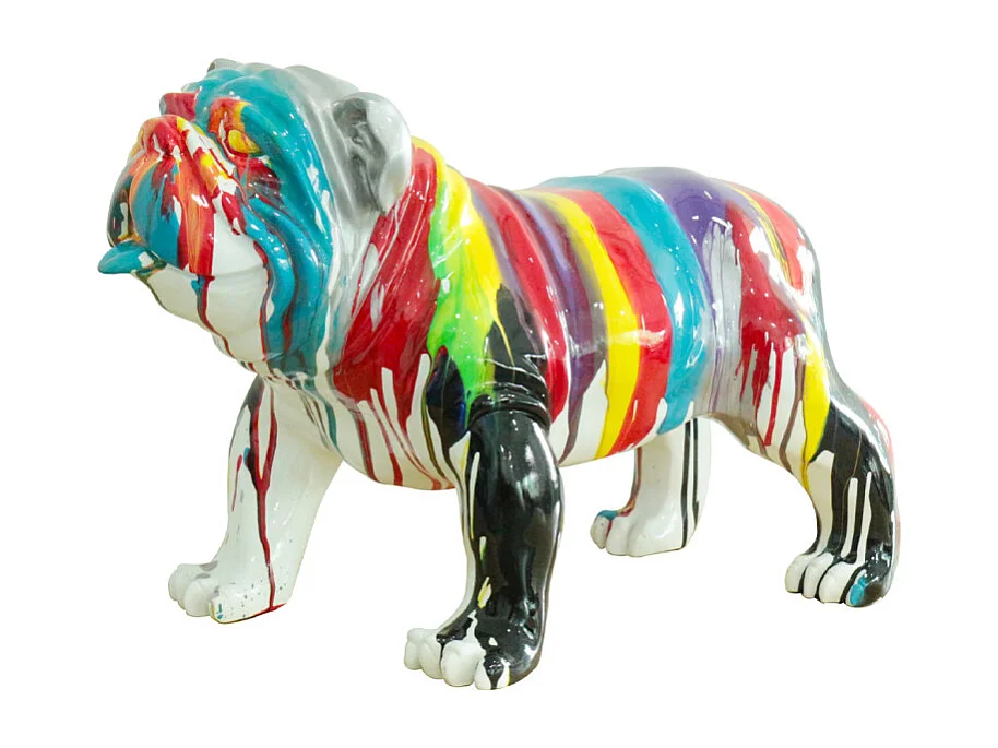 Statue chien avec coulures multicolores H38 cm - BULLDOG DRIPS 02