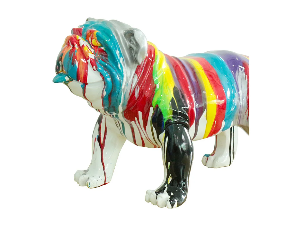 Statue chien avec coulures multicolores H38 cm - BULLDOG DRIPS 02