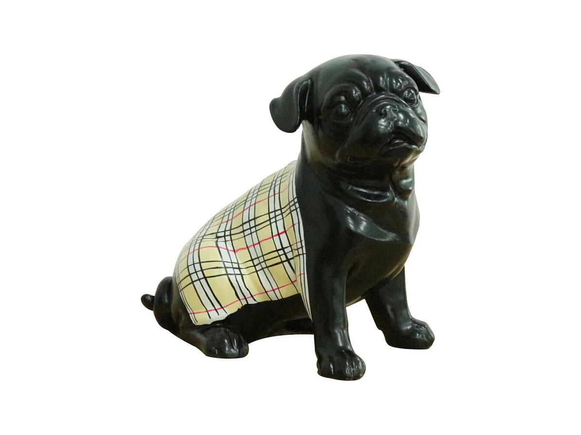 Statue chien carlin peinture noir et tartan écossais H20 cm - MIKE
