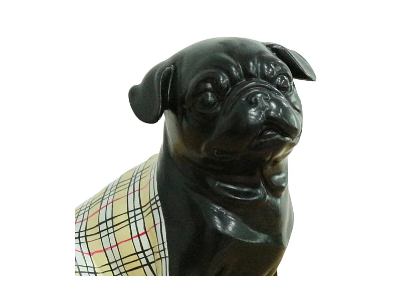 Statue chien carlin peinture noir et tartan écossais H20 cm - MIKE
