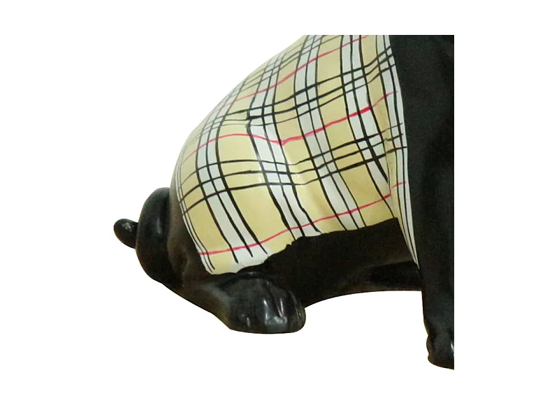 Statue chien carlin peinture noir et tartan écossais H20 cm - MIKE