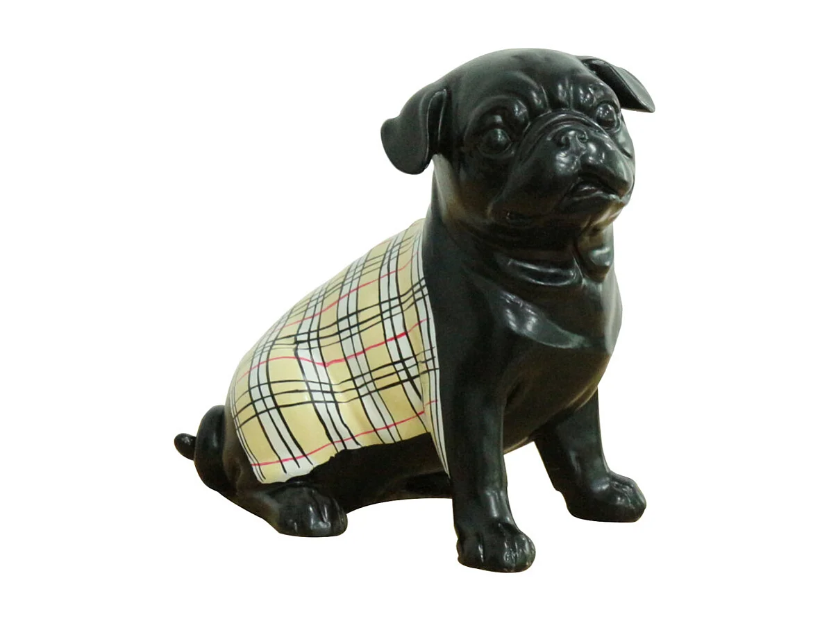 Statue chien carlin peinture noir et tartan écossais H20 cm - MIKE