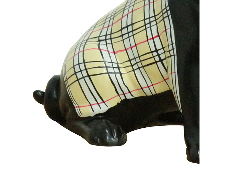 Statue chien carlin peinture noir et tartan écossais H20 cm - MIKE