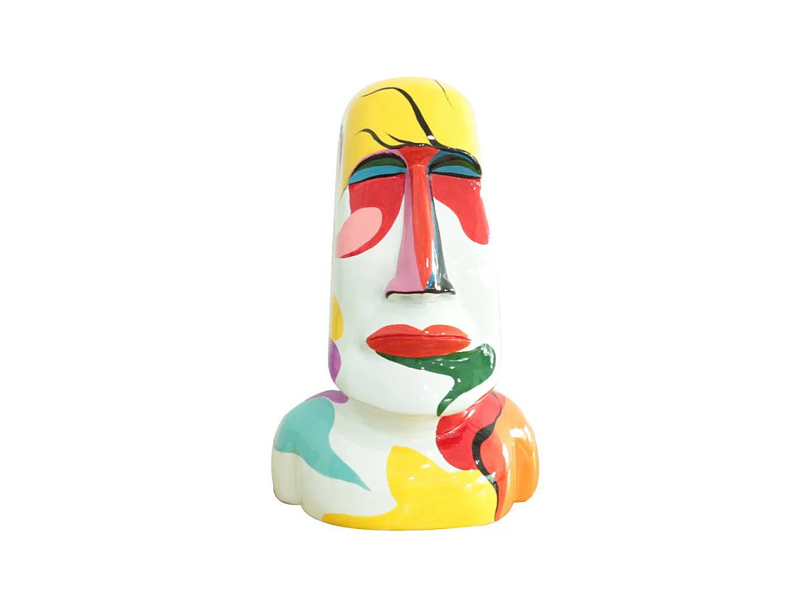 Statue tête île de Pâques avec peintures abstraites H43 cm - MOAI