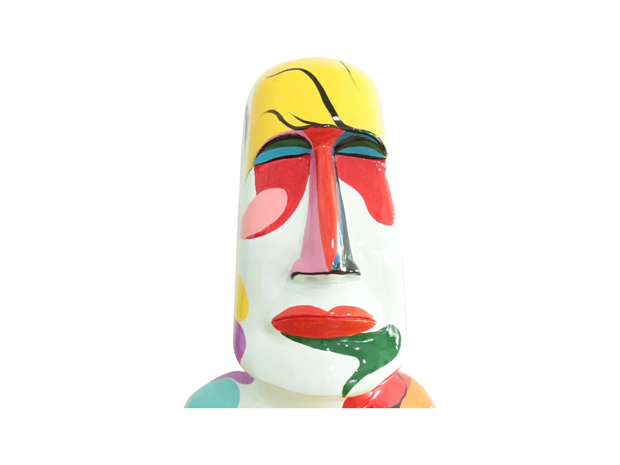 Statue tête île de Pâques avec peintures abstraites H43 cm - MOAI