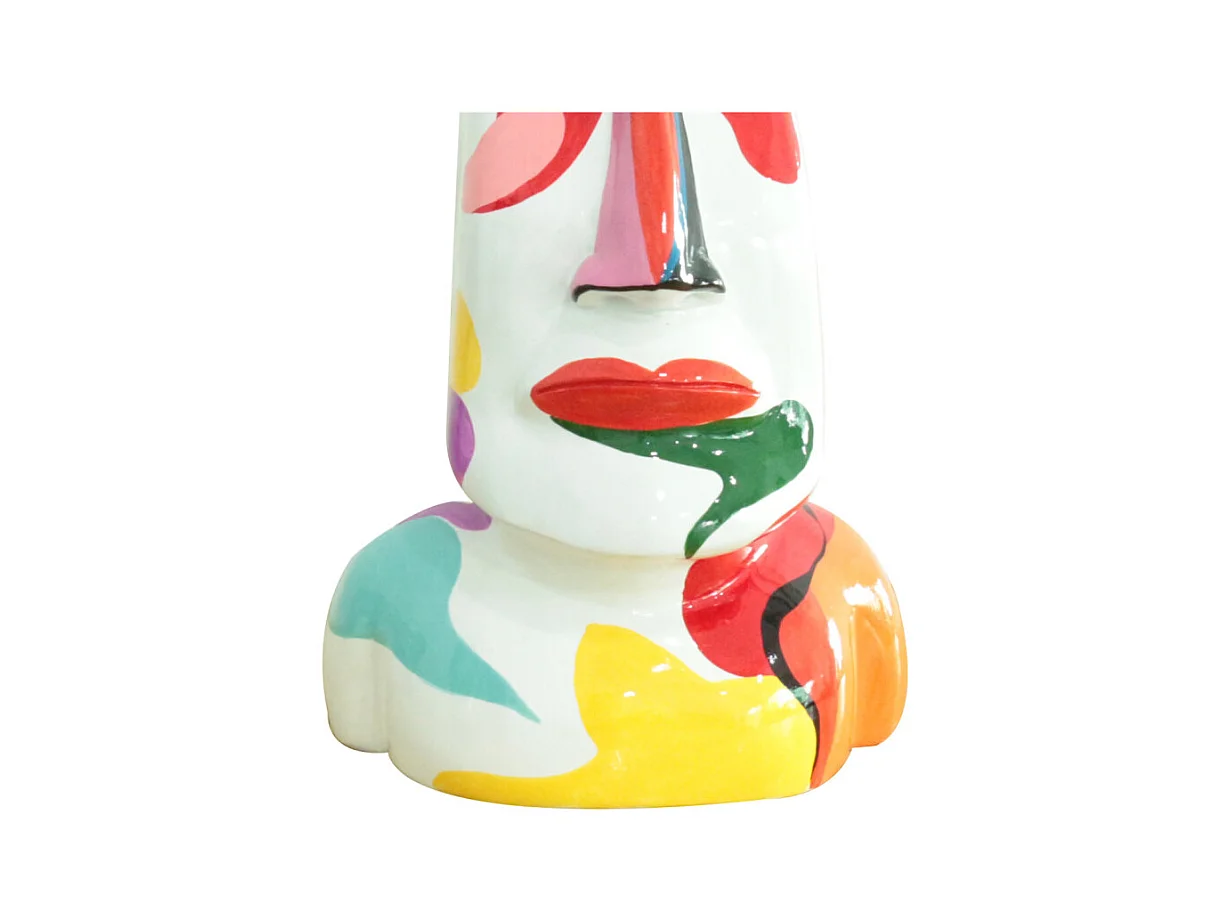 Statue tête île de Pâques avec peintures abstraites H43 cm - MOAI