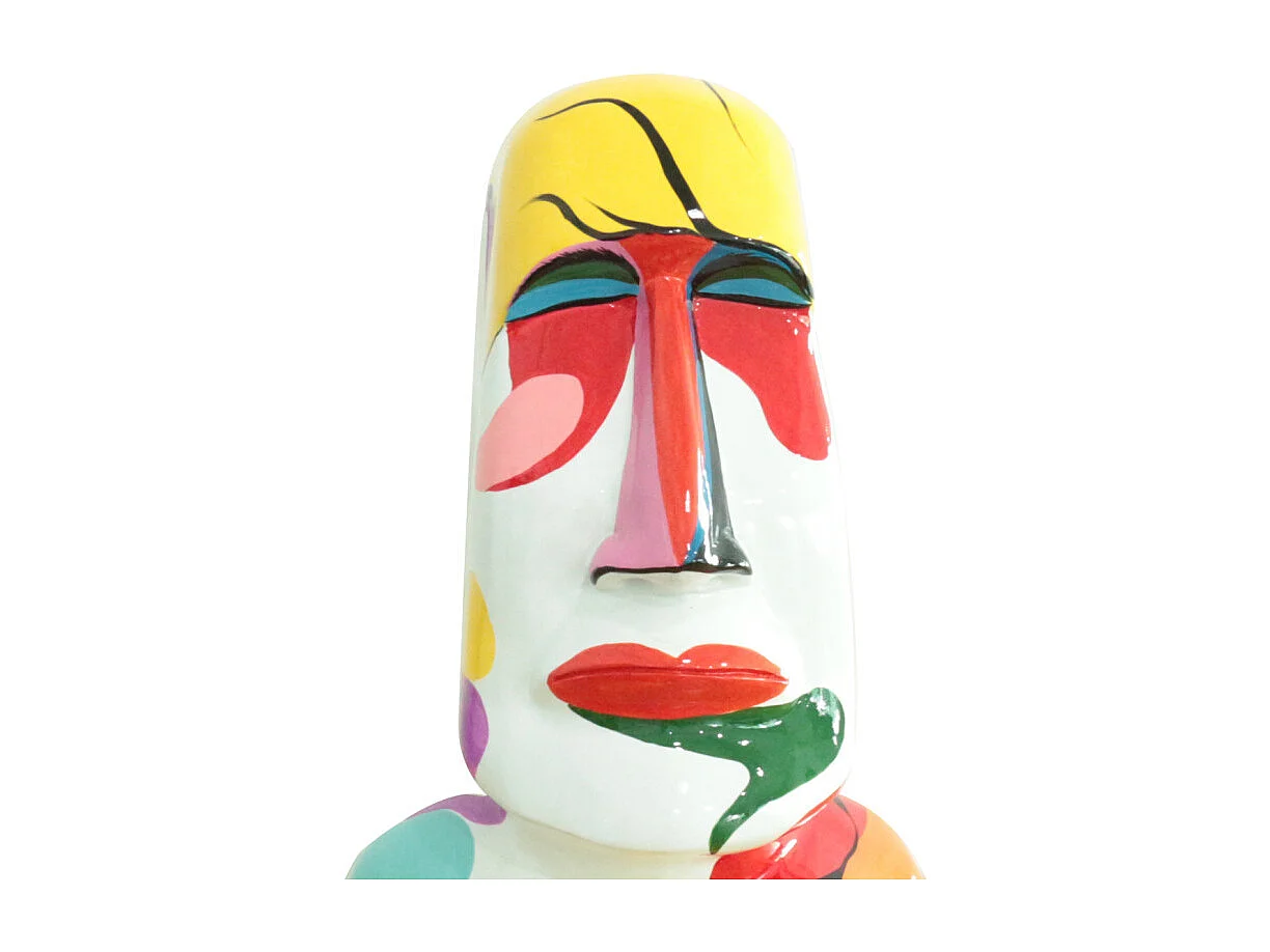 Statue tête île de Pâques avec peintures abstraites H43 cm - MOAI