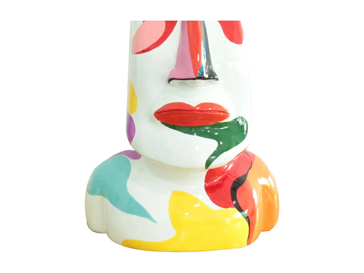 Statue tête île de Pâques avec peintures abstraites H43 cm - MOAI