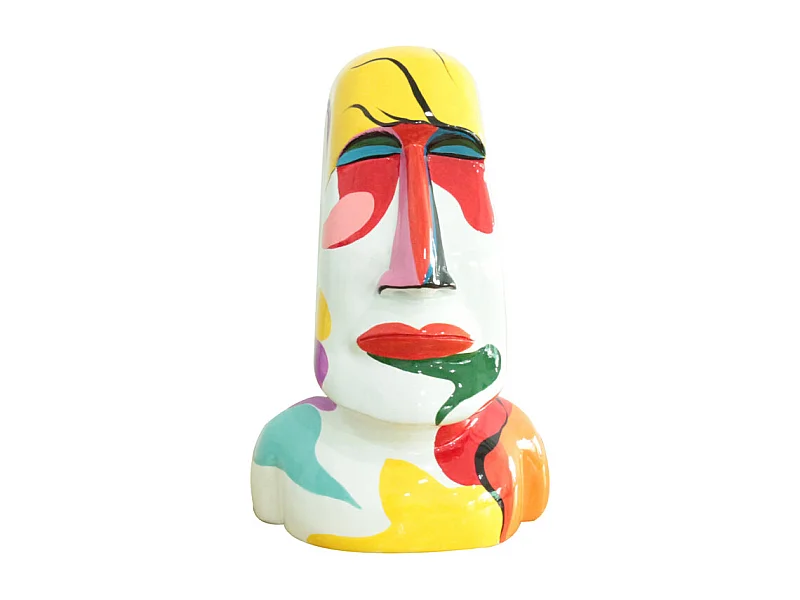 Statue tête île de Pâques avec peintures abstraites H43 cm - MOAI