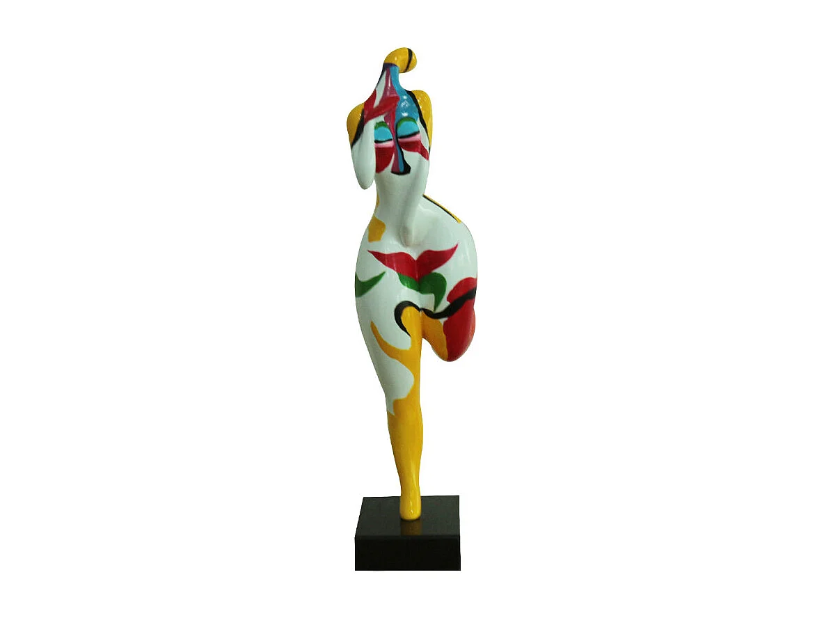 Statue femme tête en l'air et peinture abstraite H59 cm - WOMAN FACE