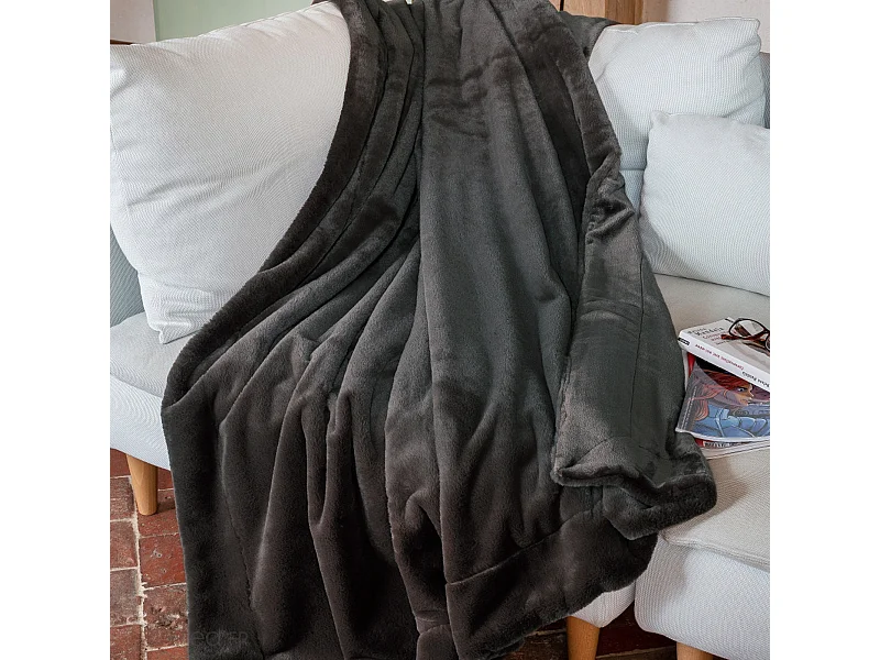 Plaid 150x200 cm en polyester MELLOW gris plomb