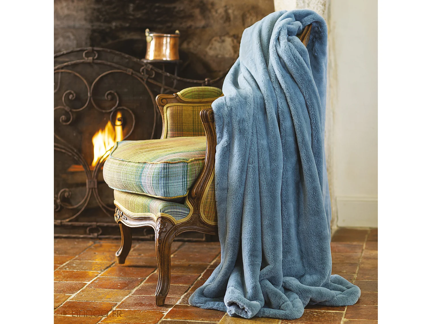 Plaid 150x200 cm en polyester MELLOW bleu orage