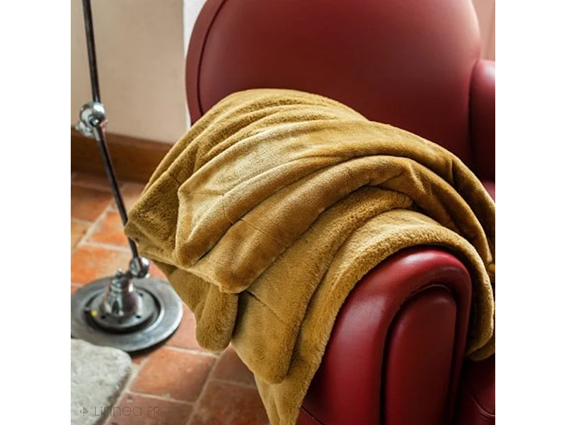 Plaid 150x200 cm en polyester MELLOW jaune miel