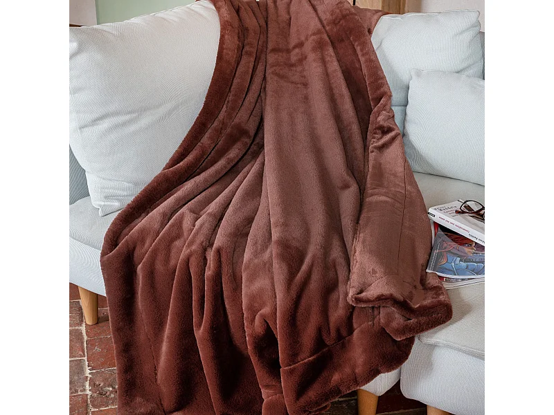 Plaid 150x200 cm en polyester MELLOW marron sequoia