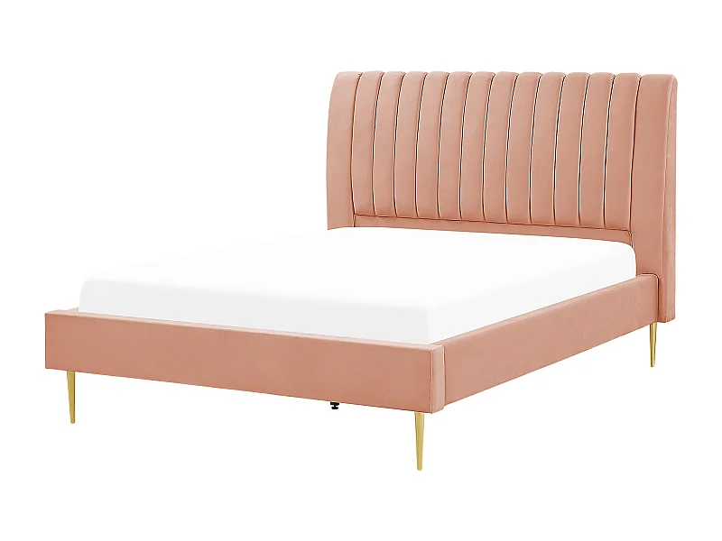 Cama Veludo MARVILLE 140 x 200 cm Rosa pêssego