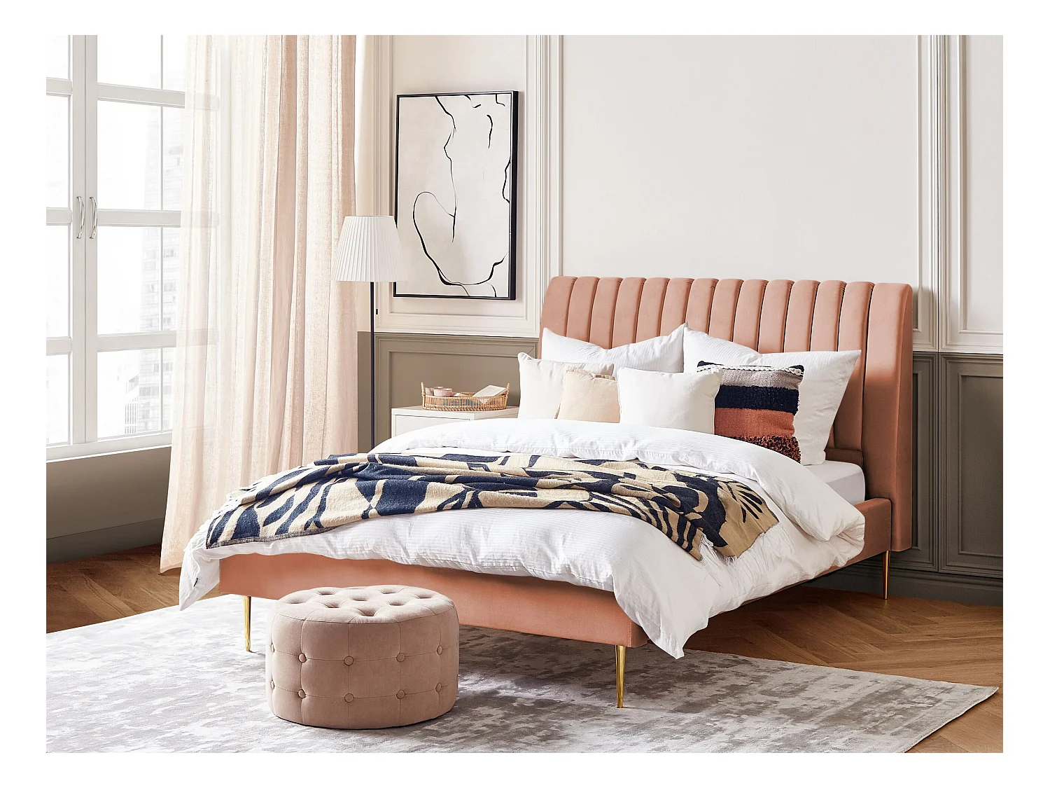 Bed Fluweel MARVILLE 140 x 200 cm Perzik