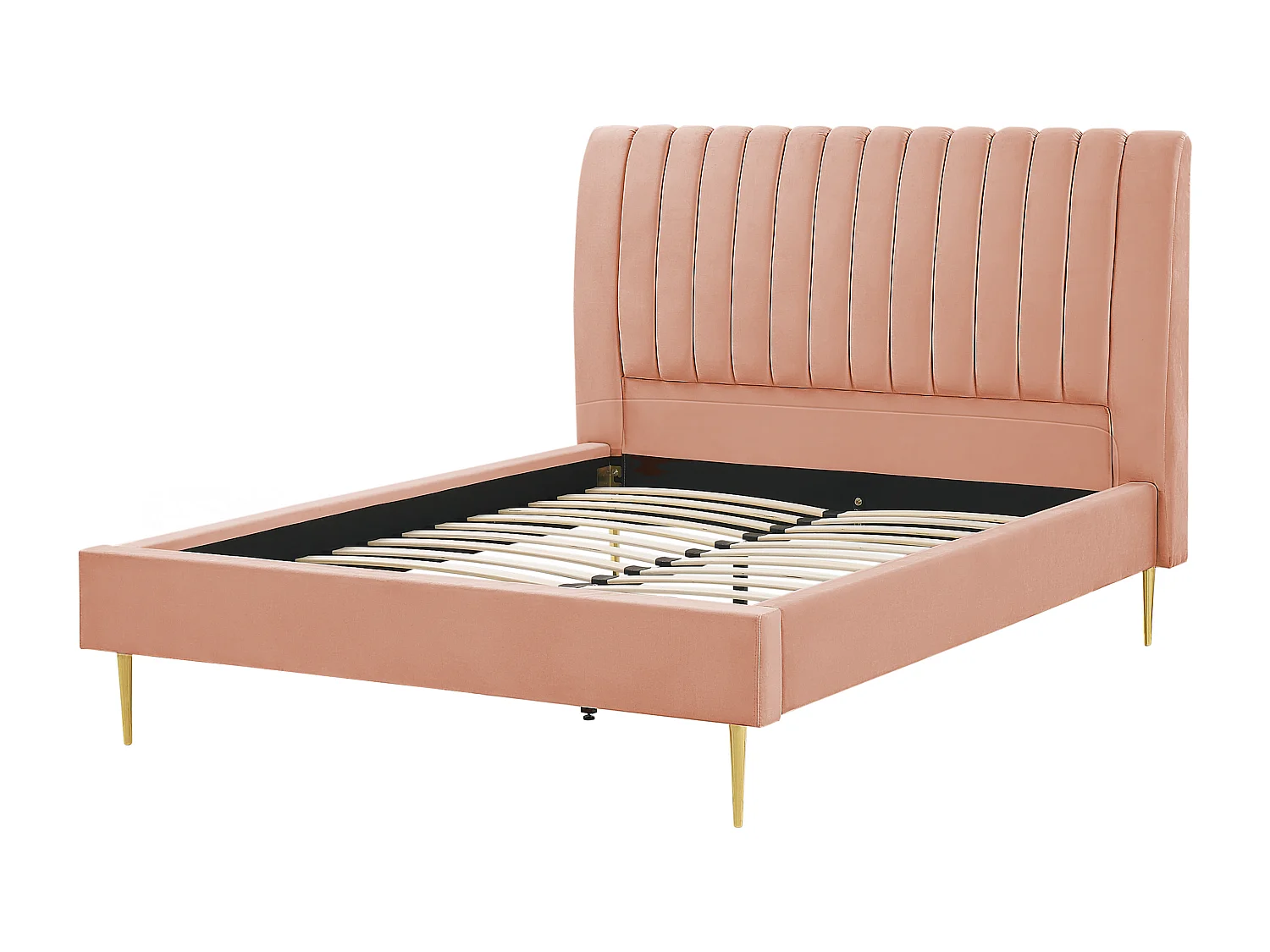 Lit avec sommier Velours MARVILLE 140 x 200 cm Rose pêche