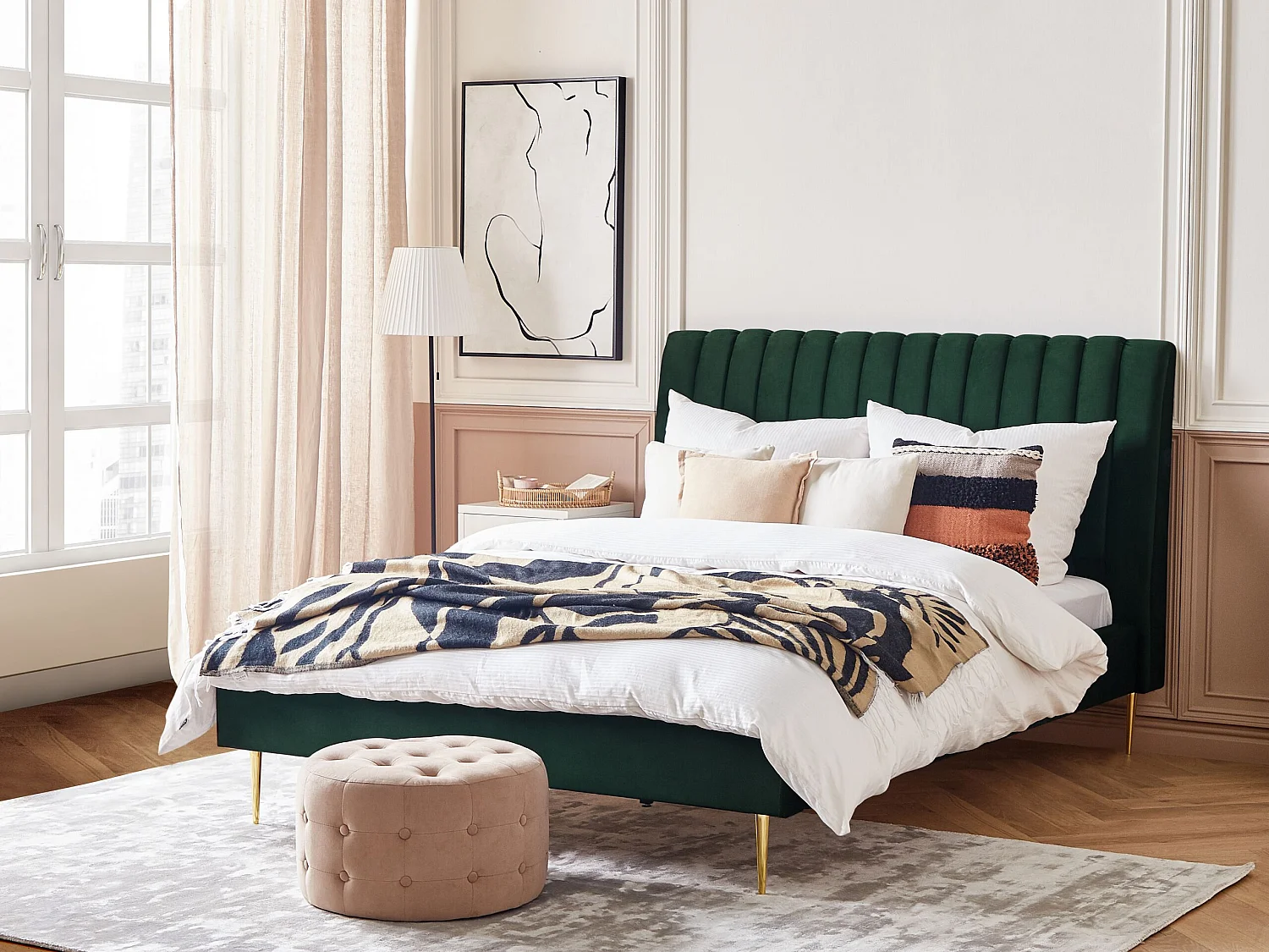 Bed Fluweel MARVILLE 160 x 200 cm Smaragdgroen
