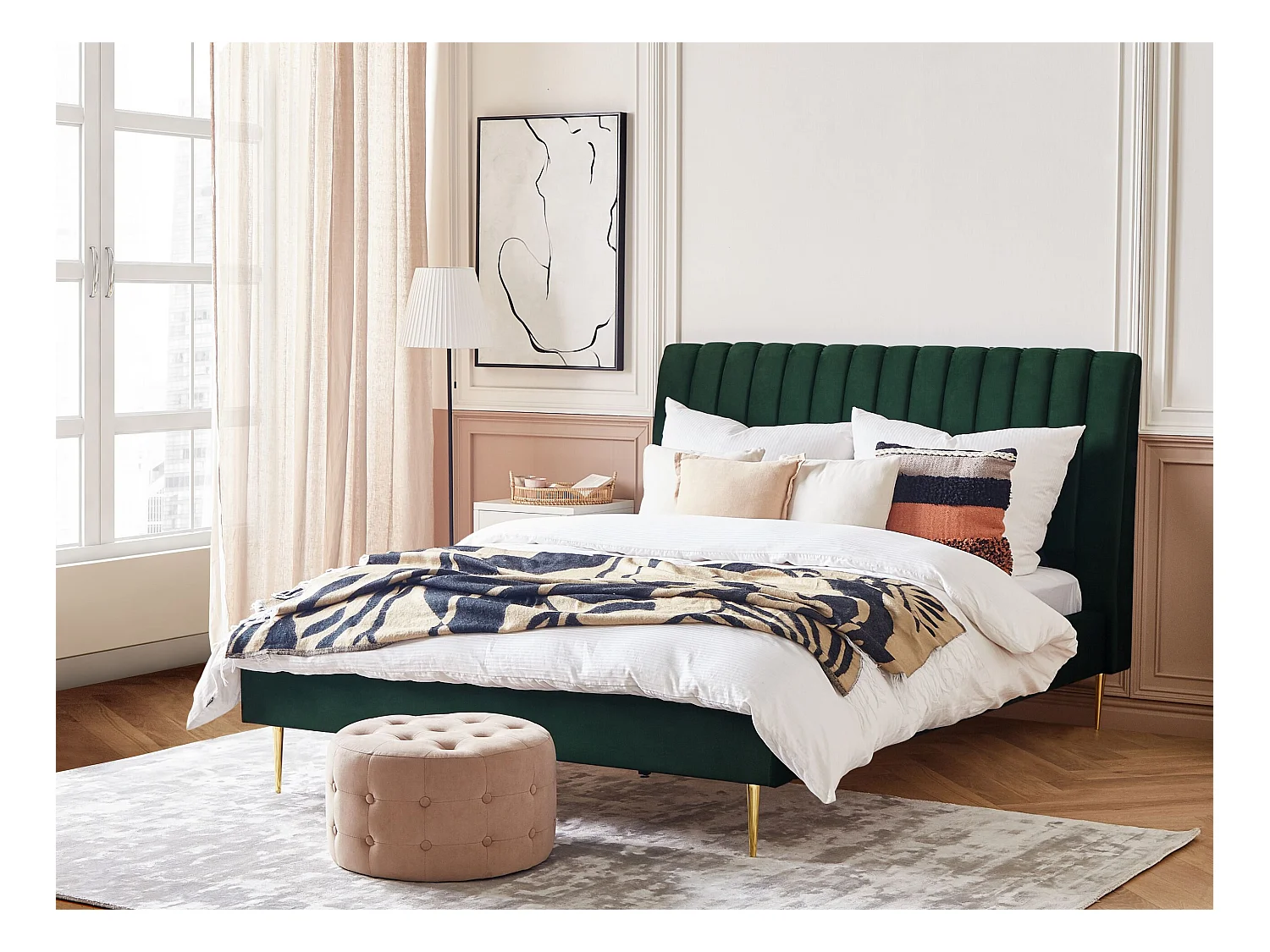 Elegantes Doppelbett grün aus Samtstoff 180 x 200 cm Marville