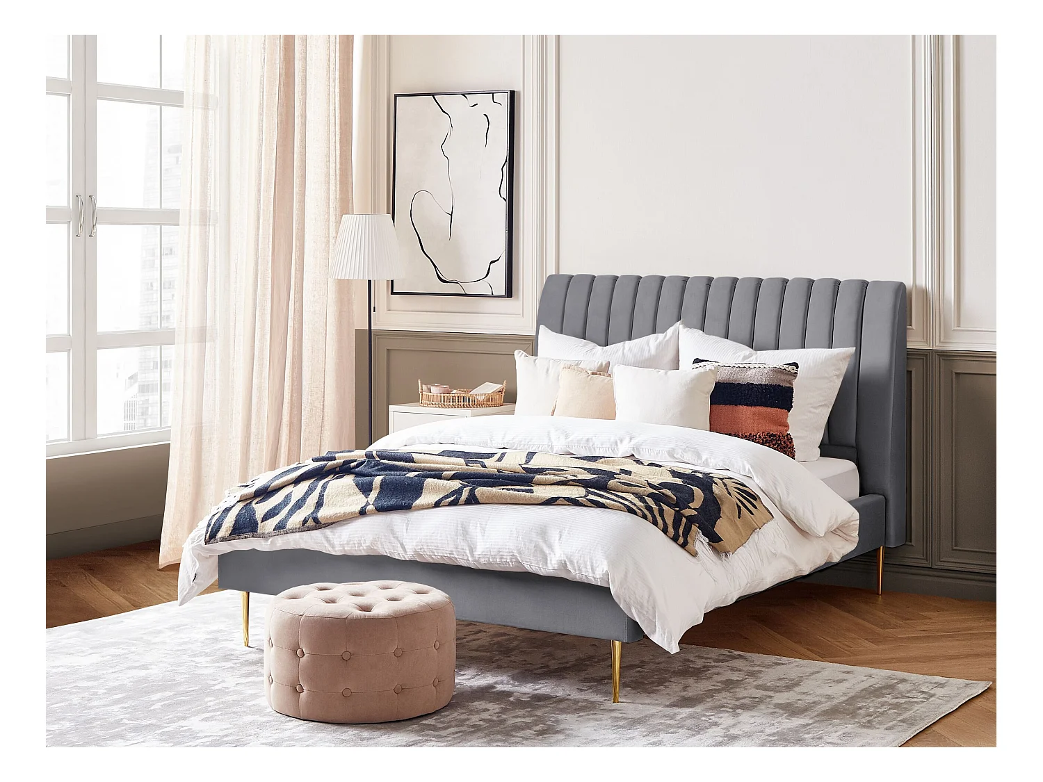 Lit avec sommier Velours MARVILLE 140 x 200 cm Gris