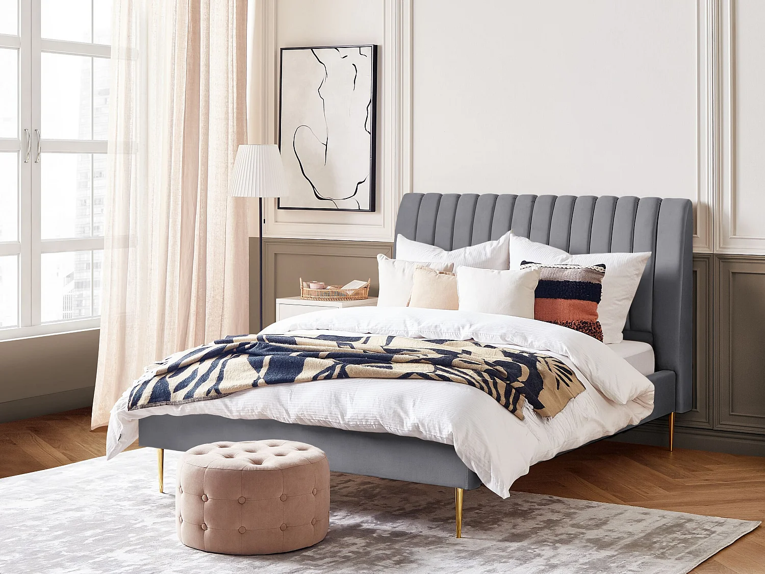 Lit avec sommier Velours MARVILLE 140 x 200 cm Gris