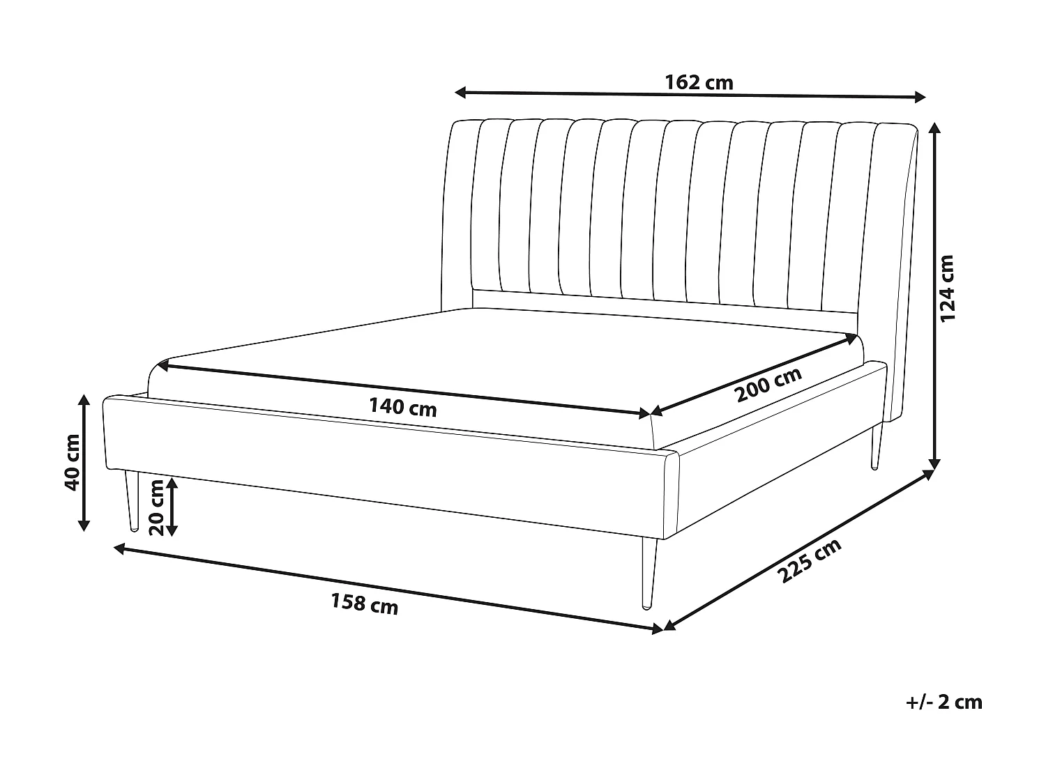 Letto Velluto MARVILLE 140 x 200 cm Grigio