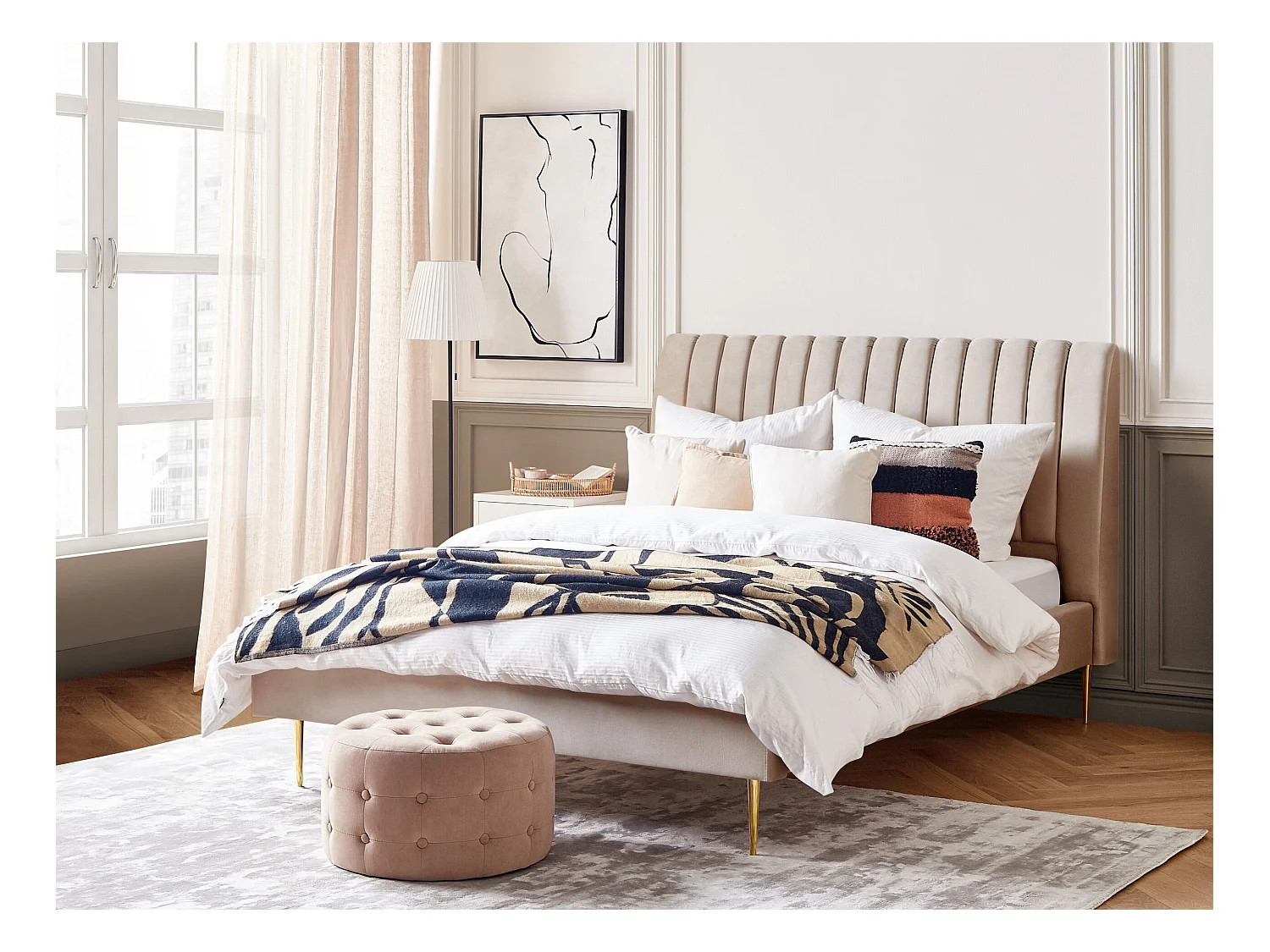 Bed Fluweel MARVILLE 160 x 200 cm Zandbeige