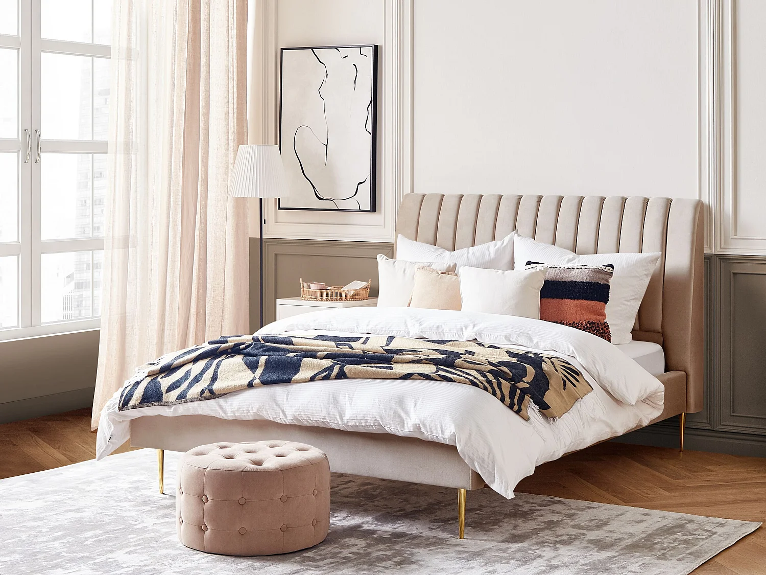 Lit avec sommier Velours MARVILLE 160 x 200 cm Beige sable