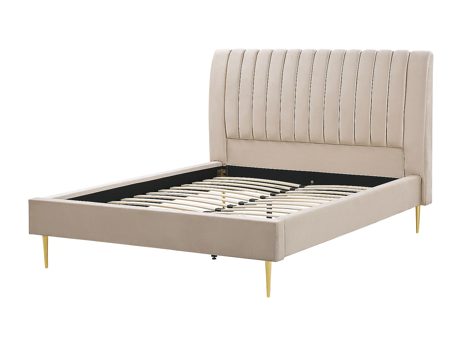 Lit avec sommier Velours MARVILLE 160 x 200 cm Beige sable