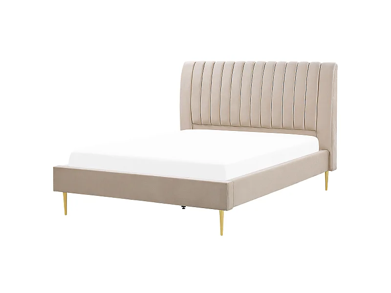 Bed Fluweel MARVILLE 160 x 200 cm Zandbeige