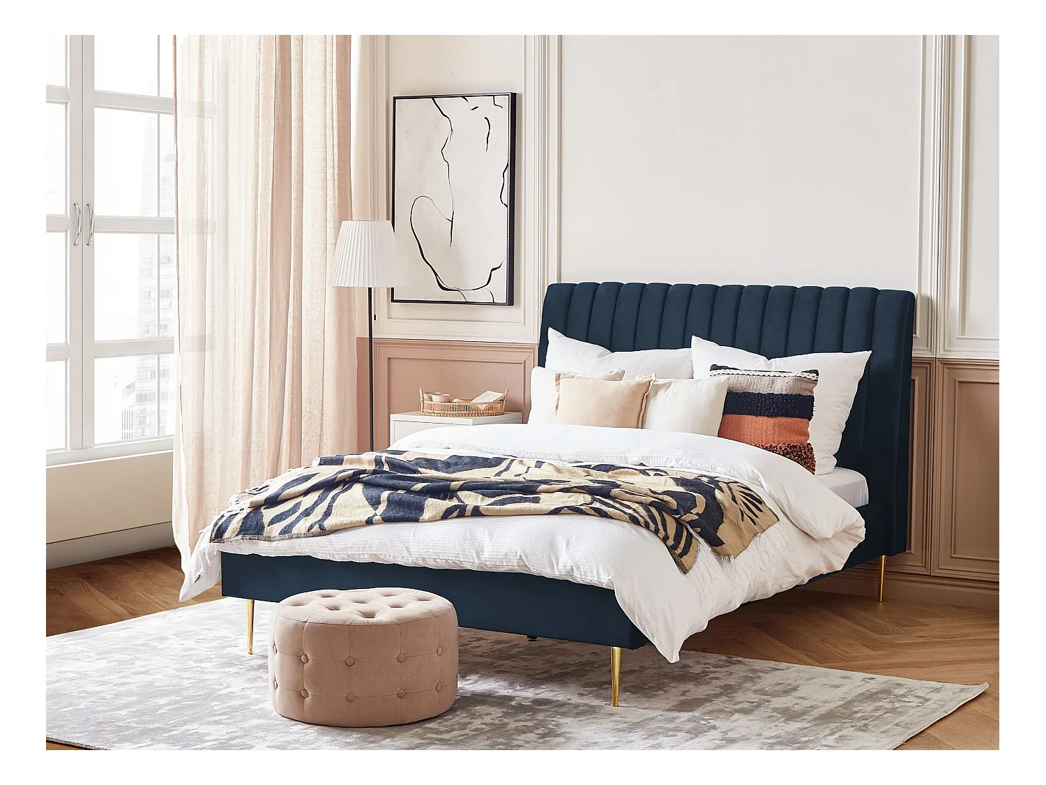 Bed Fluweel MARVILLE 140 x 200 cm Donkerblauw