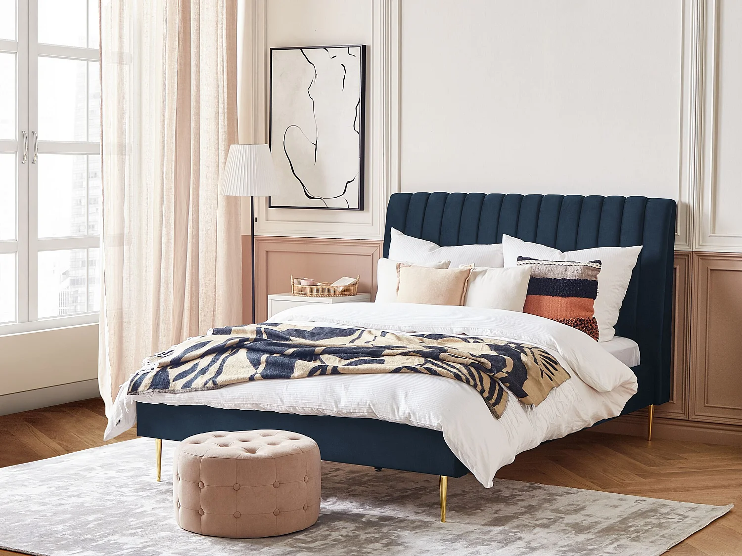 Bed Fluweel MARVILLE 140 x 200 cm Donkerblauw