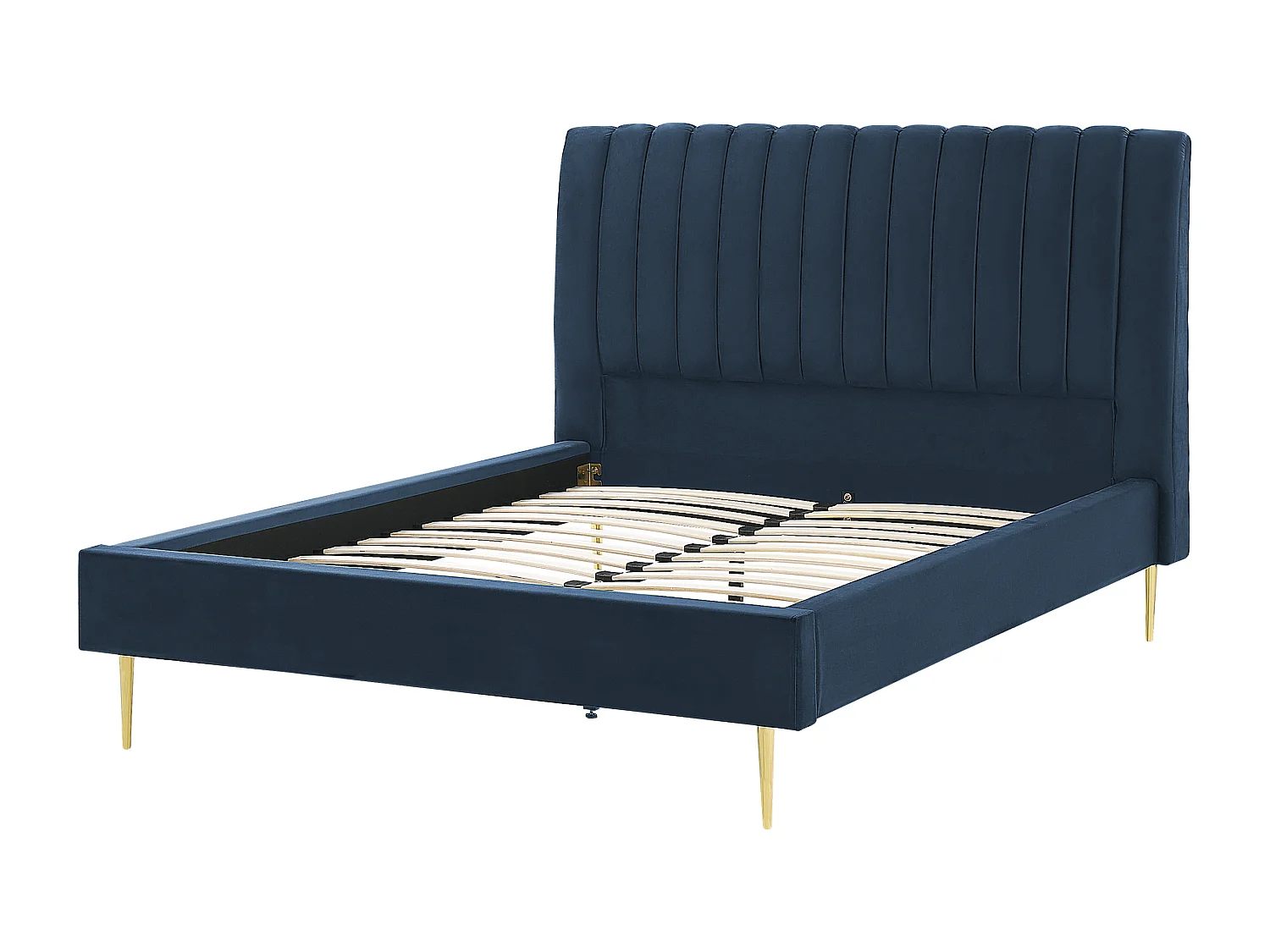 Lit avec sommier Velours MARVILLE 140 x 200 cm Bleu foncé