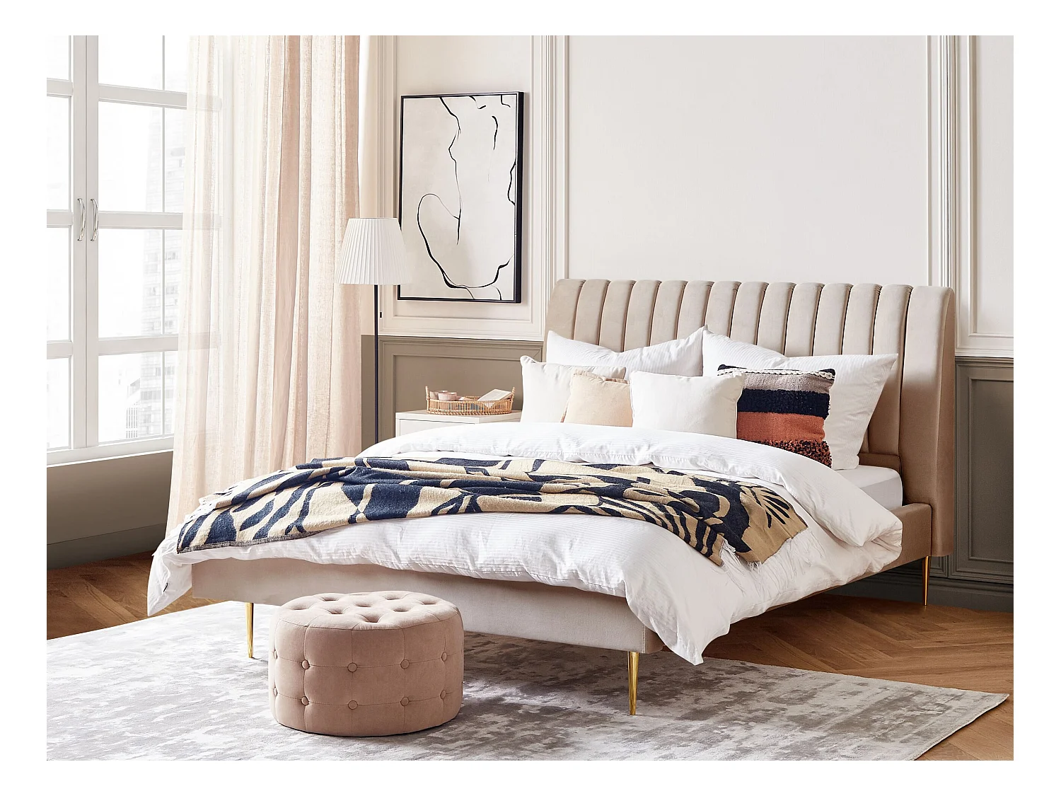 Bed Fluweel MARVILLE 180 x 200 cm Zandbeige