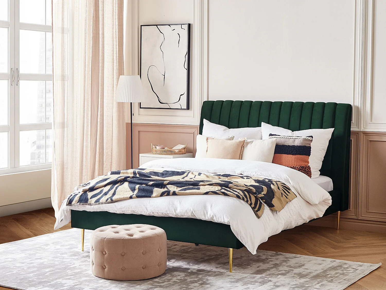 Lit avec sommier Velours MARVILLE 140 x 200 cm Vert émeraude