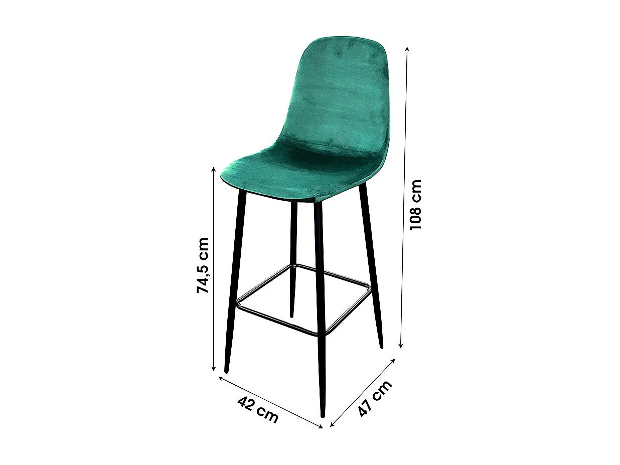 Tabouret de bar en velours vert pieds métal Inoui