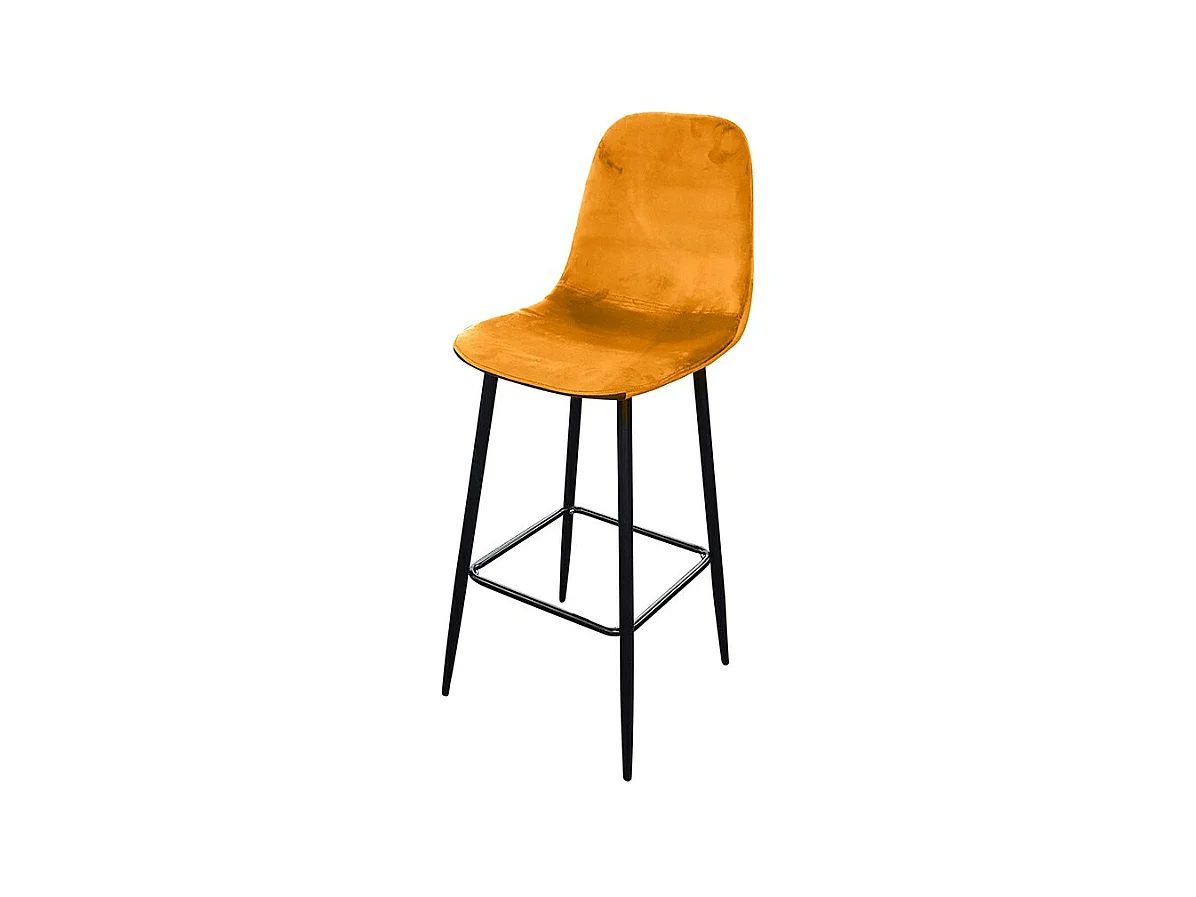 Tabouret de bar en velours jaune pieds métal Inoui - Jaune moutarde