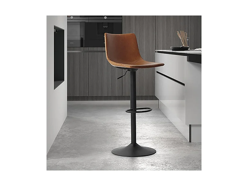 Tabouret de bar pivotant réglable Trevi PU cognac