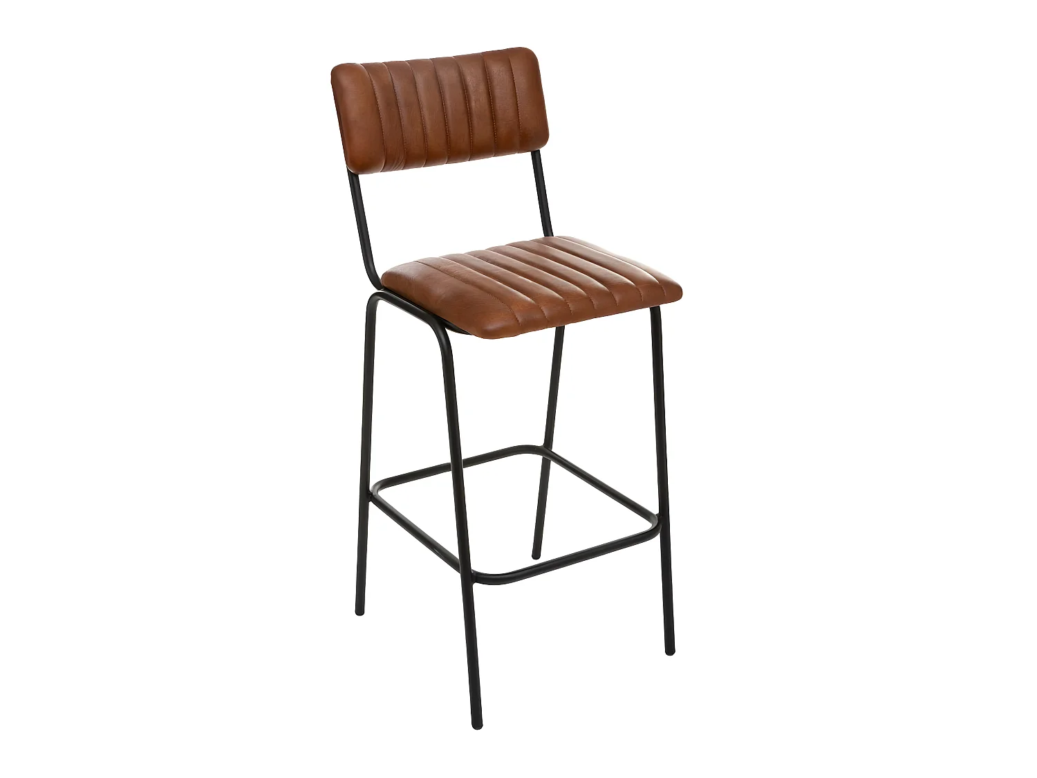 Chaise Tabouret de bar en  Métal et Cuir Marron cognac