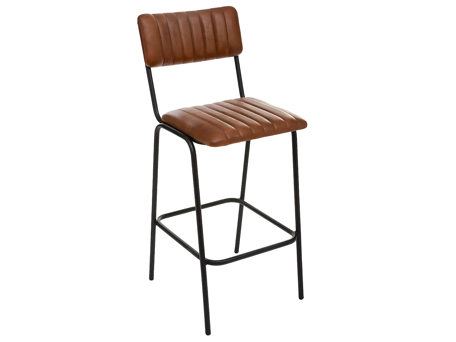 Chaise Tabouret de bar en  Métal et Cuir Marron cognac